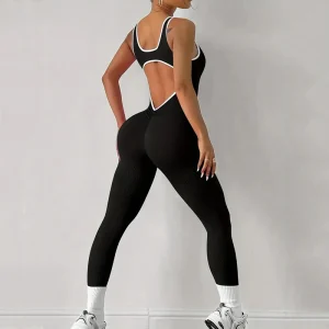 Back V Jumpsuit Women Gym Set Training Yoga Suit Sportswear One Piece Sports Jumpsuit Fitness Rompers Stretch Workout Bodysuits